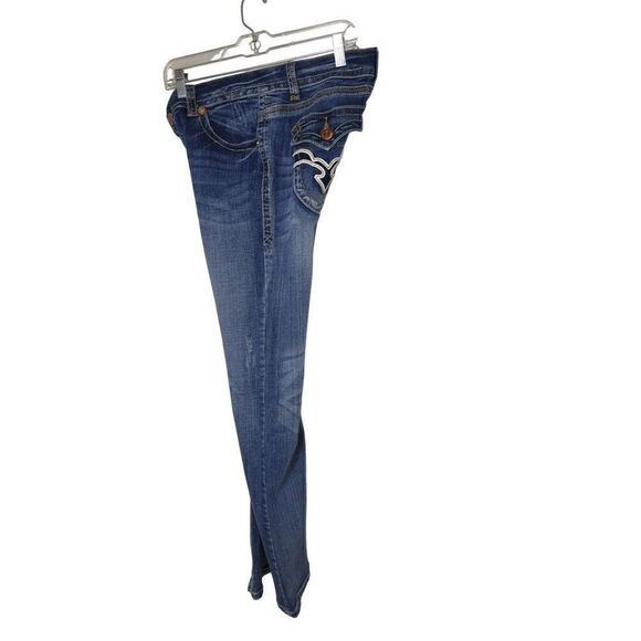 Women's Jeans Low Rise Easy Boot Embroidered Thick Stitch Denim Size 13 - Picture 4 of 8